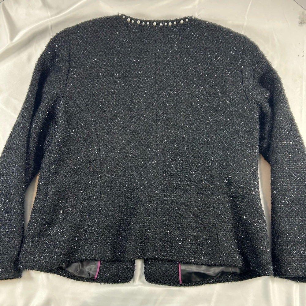 RSVP by Talbots Women’s Black Tweed Pearl-Trim Jacket Elegant Topper Size 10P - Picture 10 of 16